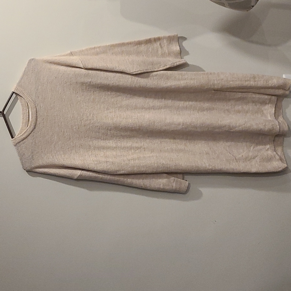 Oak and Fort cream crew neck sweater dress with side slit